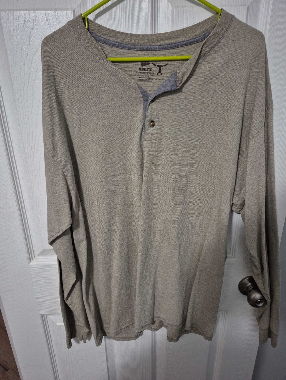 Hanes Men’s Long-Sleeve Henley in Light Gray